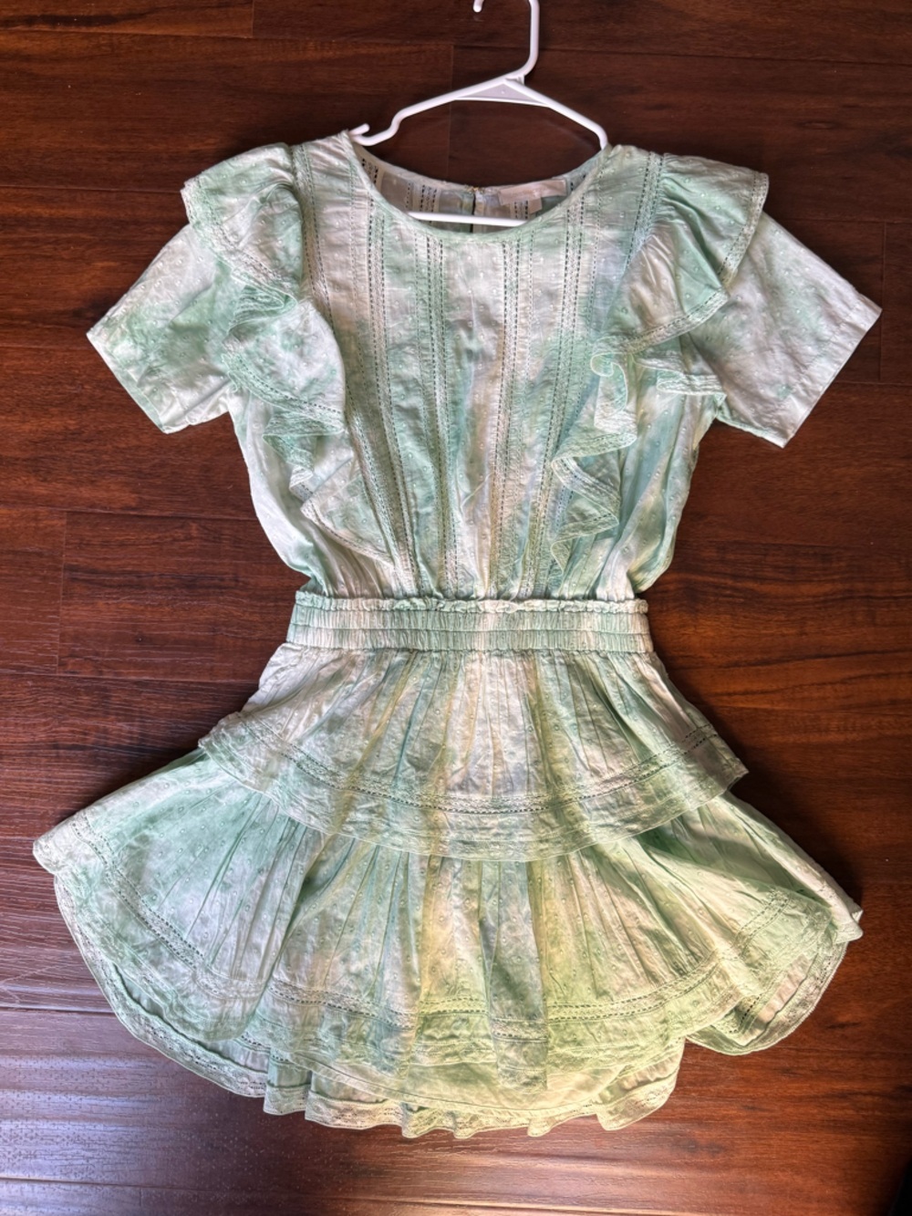 LoveShackFancy Natasha Ruffle Mini Dress size XS in preppy green - Picture 3 of 9